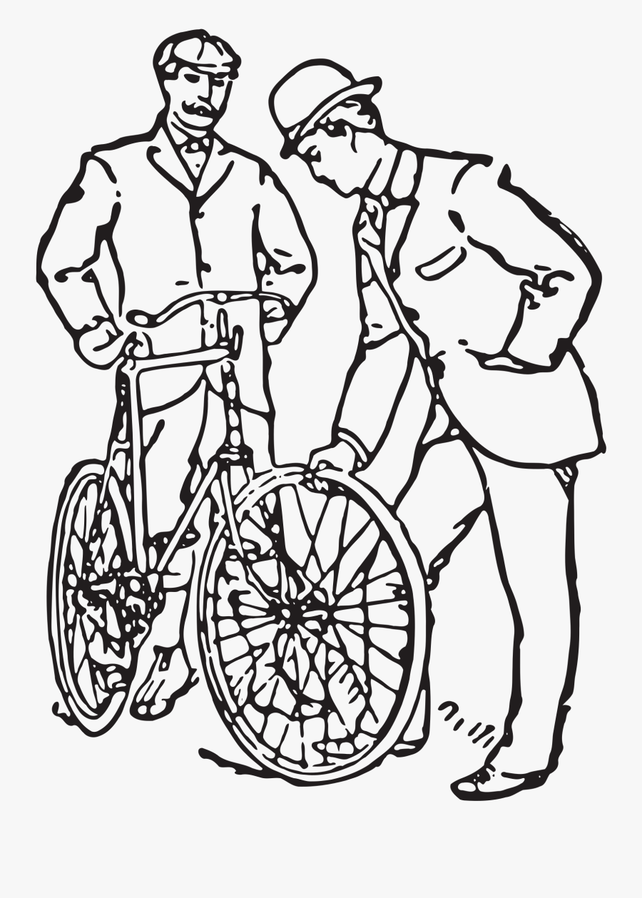 Two Men And A Bicycle Clip Arts - Man Repairing The Cycle Drawing, Transparent Clipart
