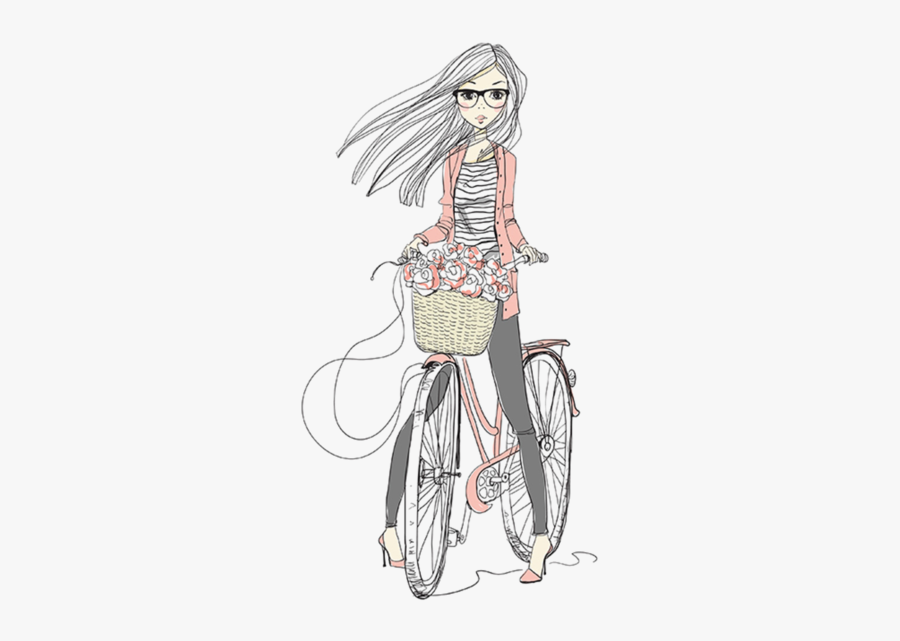 Girl Cute On Bicycle Illustration, Transparent Clipart