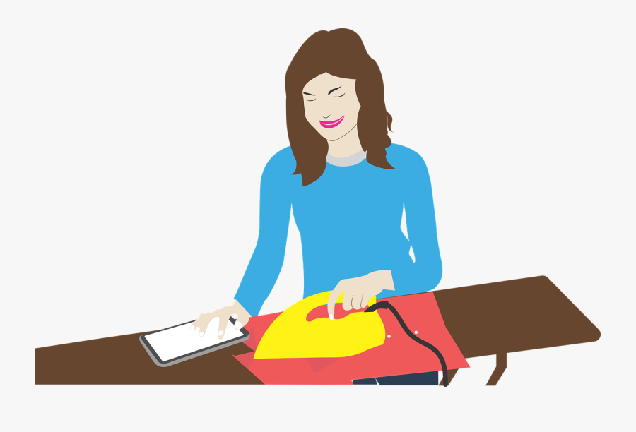 Ironing Using Mobile While Ironing Maid Free Picture - Ironing Png, Transparent Clipart