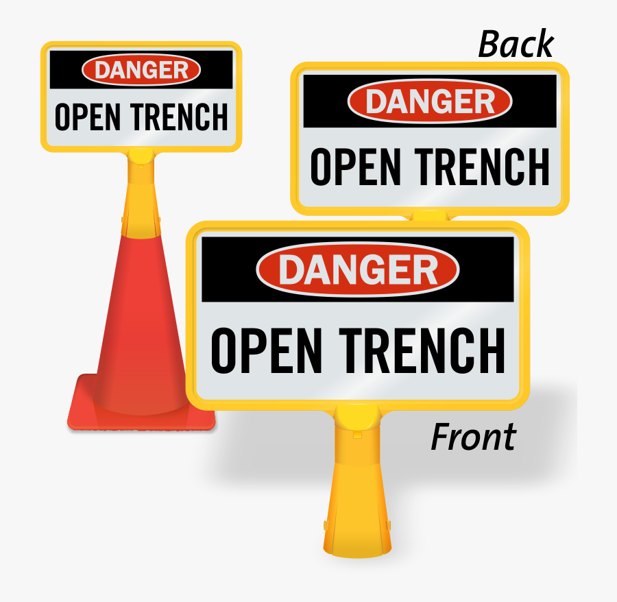 Danger Open Trench Coneboss Sign - Safety Signage Trench, Transparent Clipart