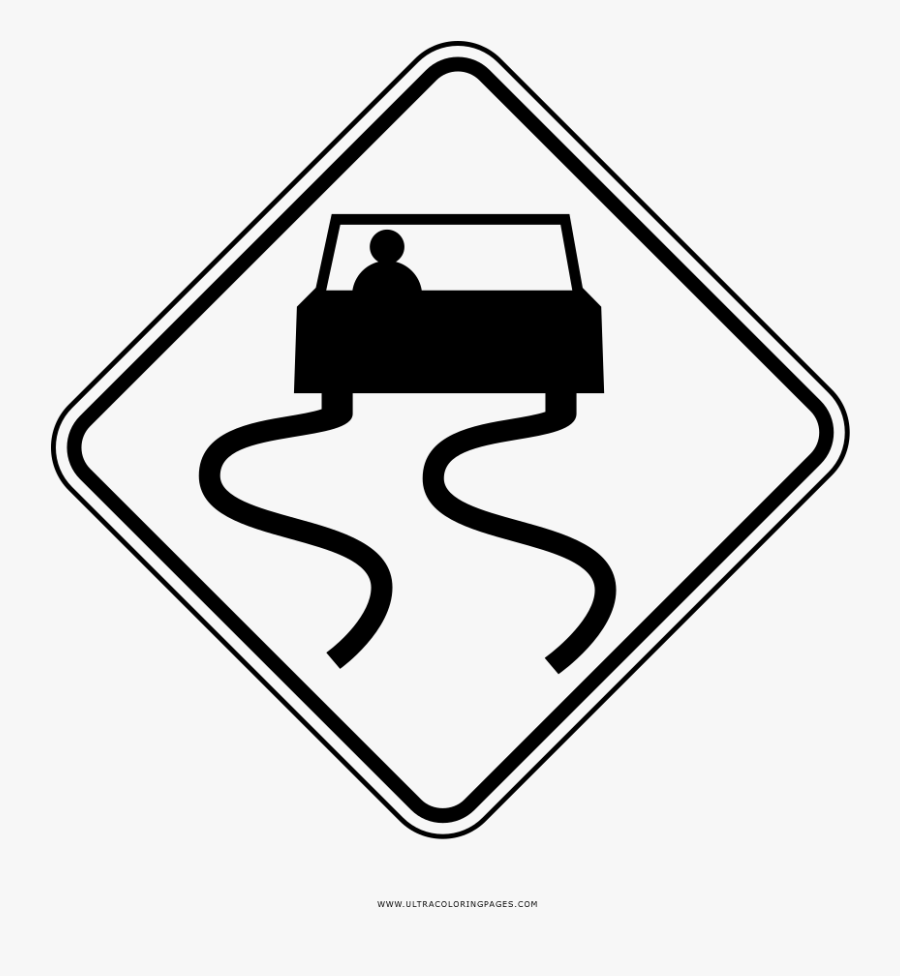 Road Sign Coloring Page - Slippery When Wet Clipart, Transparent Clipart