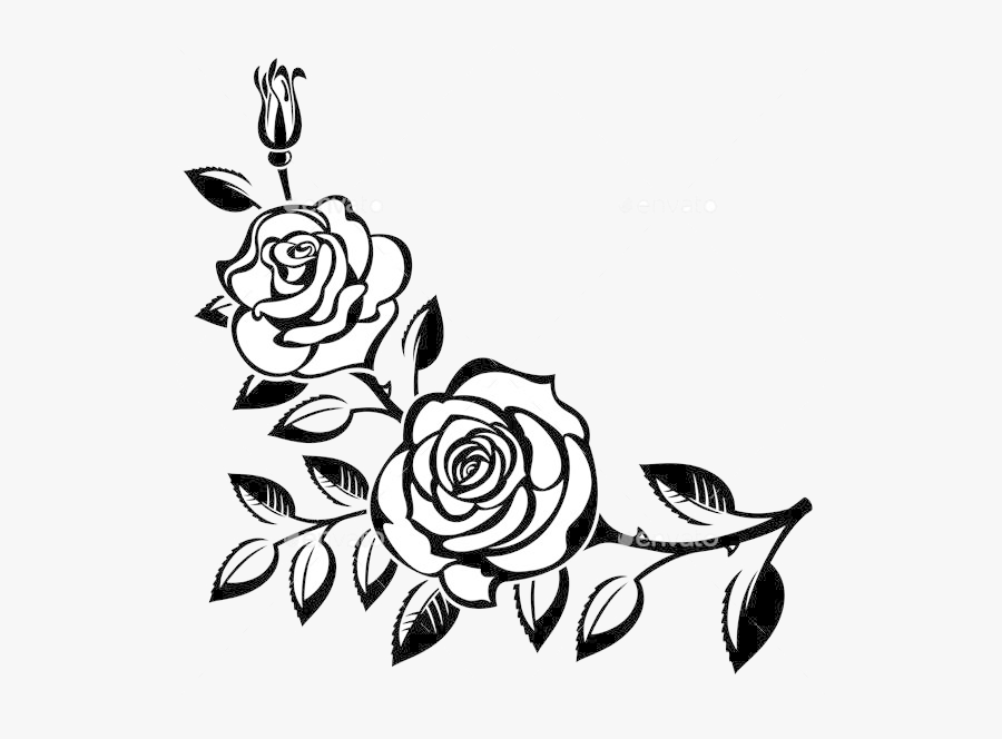 Rose X Branch Of Roses Art Cut Design Elements And - Rose Flower Clipart Black And White, Transparent Clipart