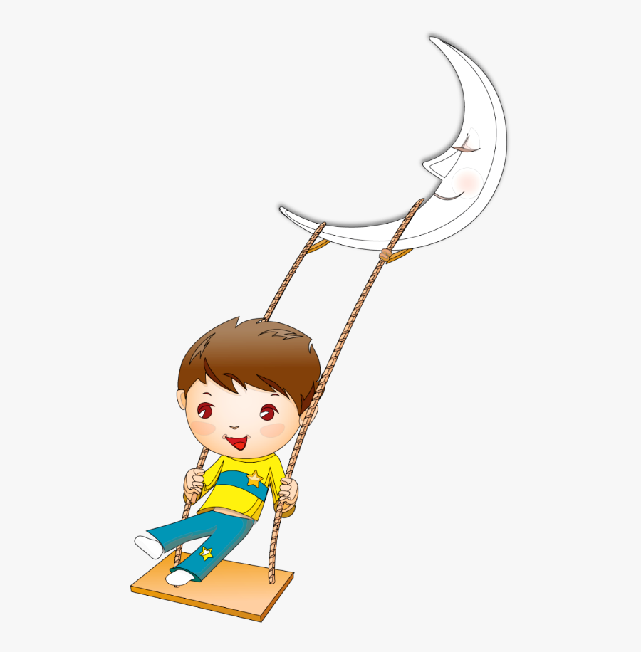 #ftestickers #clipart #cartoon #moon #boy #swing - Cartoon, Transparent Clipart