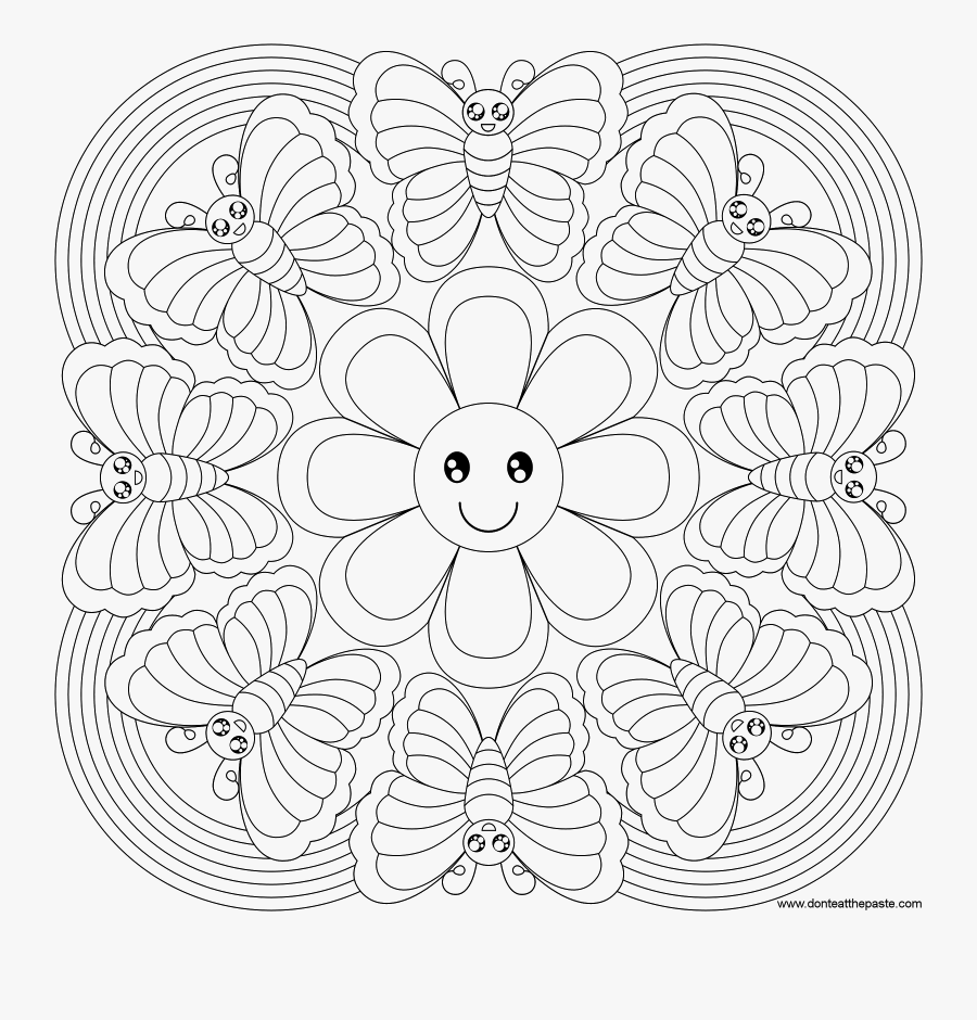 Download Free Printable Butterfly Mandala For Kids Coloring - Rainbow And Flowers Coloring Pages , Free ...