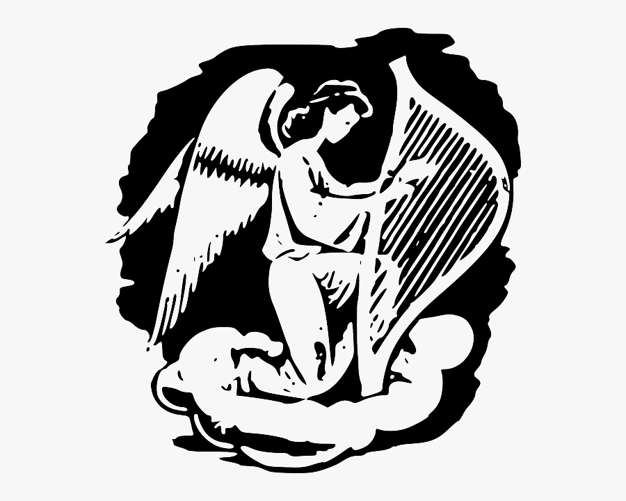 Transparent Angel Wings And Halo Png - Angel Playing Harp, Transparent Clipart