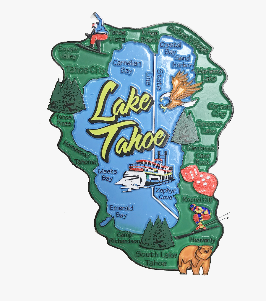 Souvenir Magnet Sites & Scenes Map Of Lake Tahoe, Transparent Clipart