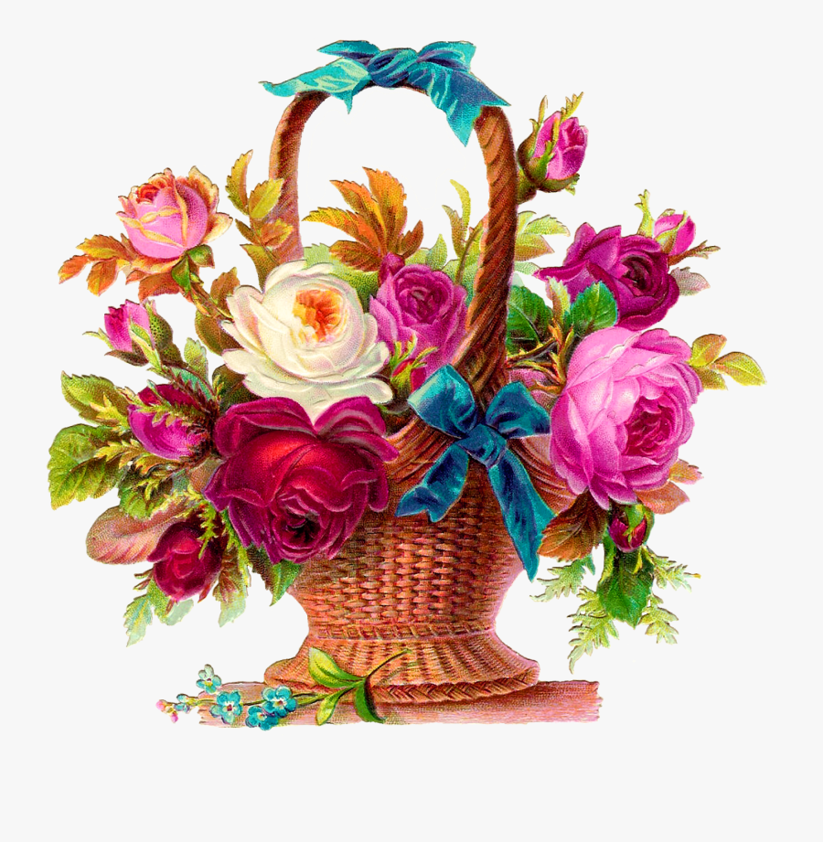 Printable Rose Flower Basket Scrapbooking Clip Art - Mother's Day Bouquet Clipart, Transparent Clipart