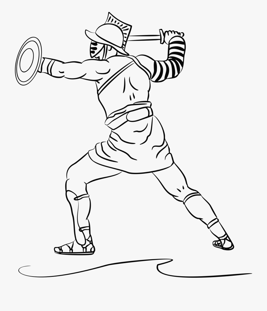 Line Art Big Image - Gladiator Black And White, Transparent Clipart