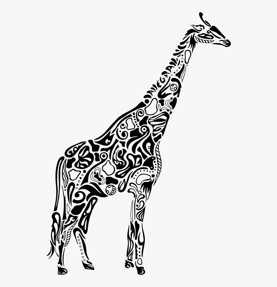 Giraffe Line Drawing - Giraffe Drawing With Patterns, Transparent Clipart