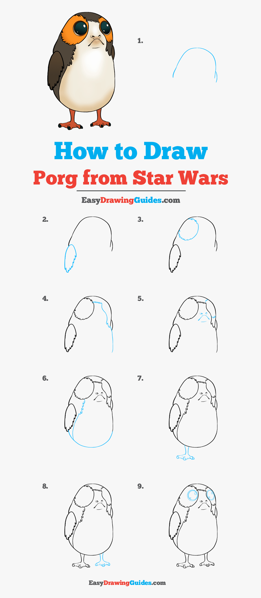 How To Draw Porg From Star Wars - Star Wars Easy Drawing, Transparent Clipart
