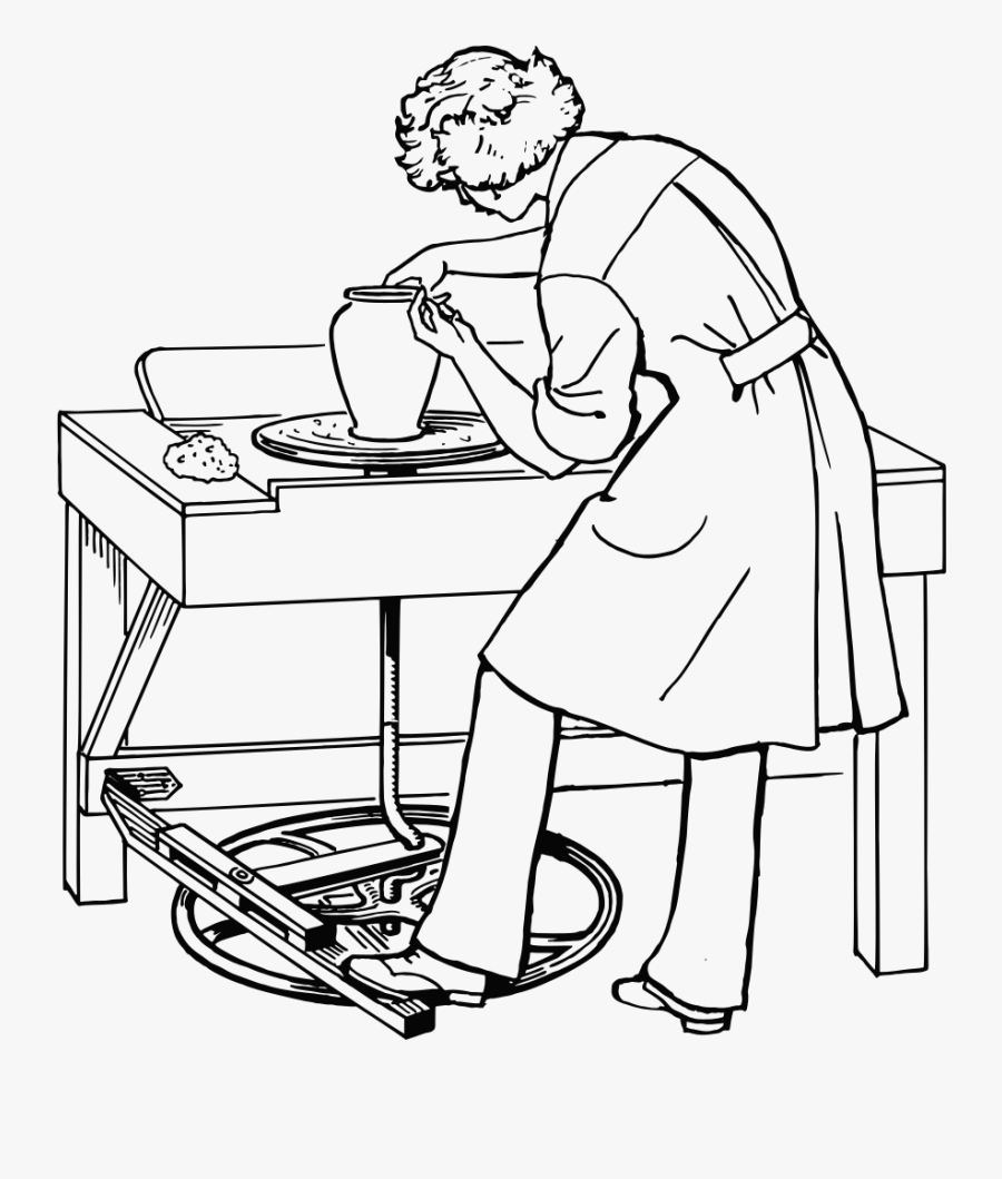 Woman Making Pottery - Old Fashion Pottery Wheel, Transparent Clipart