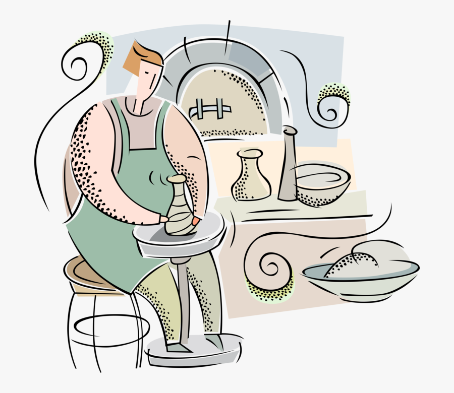 Vector Illustration Of Potter Turns Clay Vase Pottery - Vetor De Vaso De Barro, Transparent Clipart