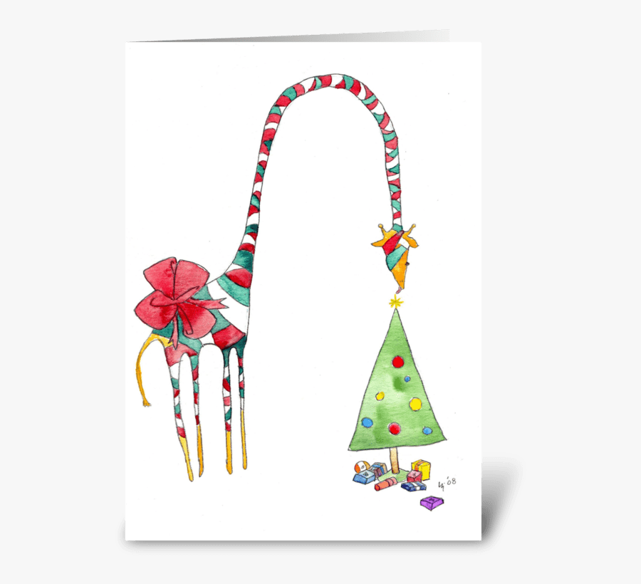 Giraffe Christmas Present Greeting Card - Illustration, Transparent Clipart