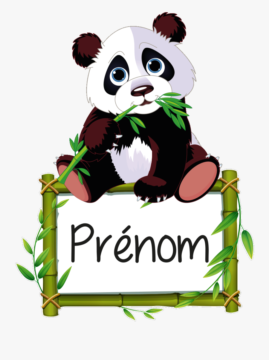 Sticker Prenom Personnalisable Panda Et Son Bambou - Panda Eating A Stick Of Bamboo, Transparent Clipart