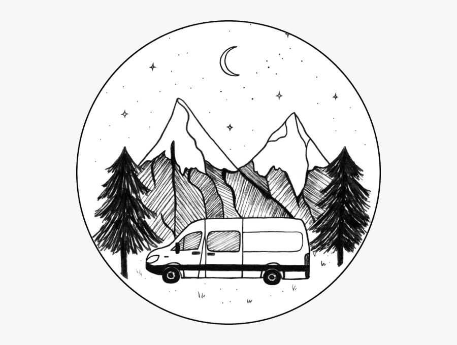 Art & Freedom On The Road Van Life Logo - Trees Black And White Vanlife