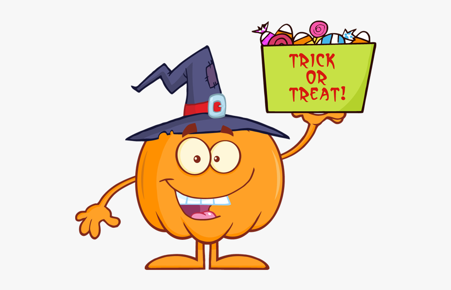 Halloween Pumpkin Holds A Box With Candy Witch Vector - Pumpkin Funny Clip Art, Transparent Clipart