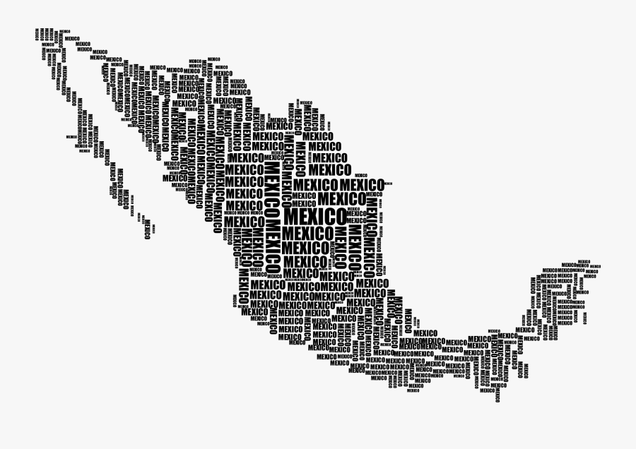 Mexico Map Word Cloud Black - Mexico Map, Transparent Clipart