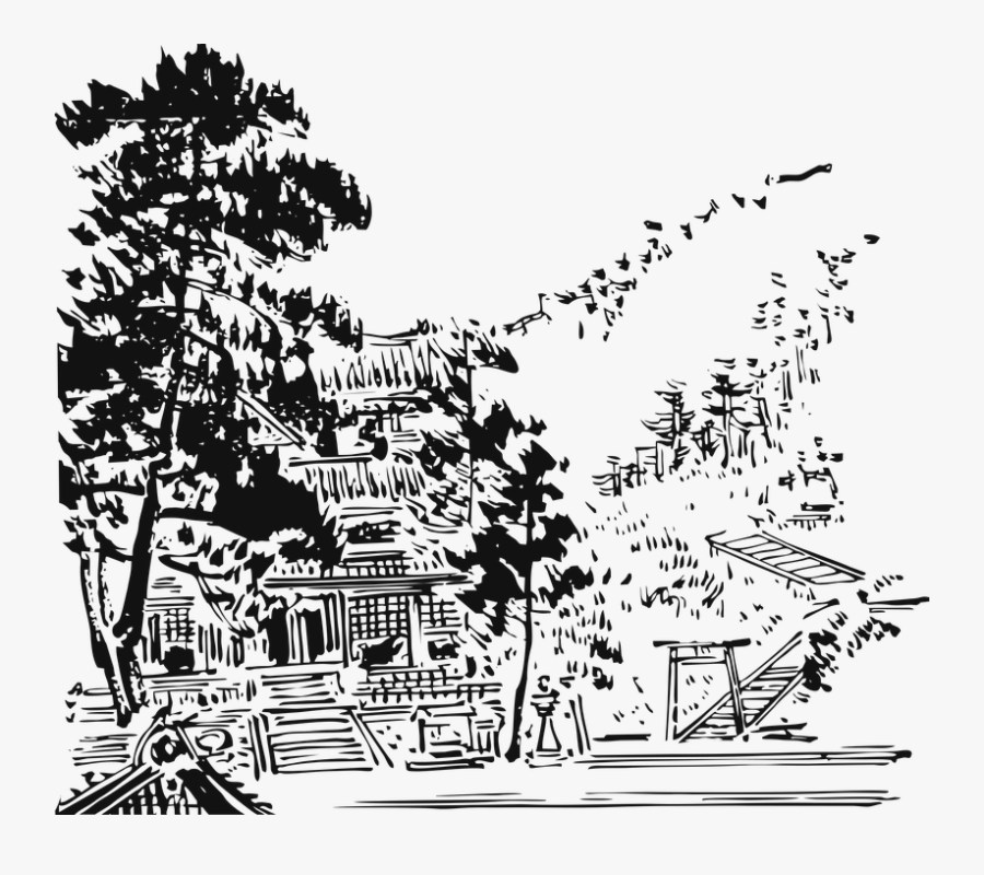 Asia, China, Japan, Temple, Art, Tree, Gazebo, Vector - T Shirt Design Oriental, Transparent Clipart