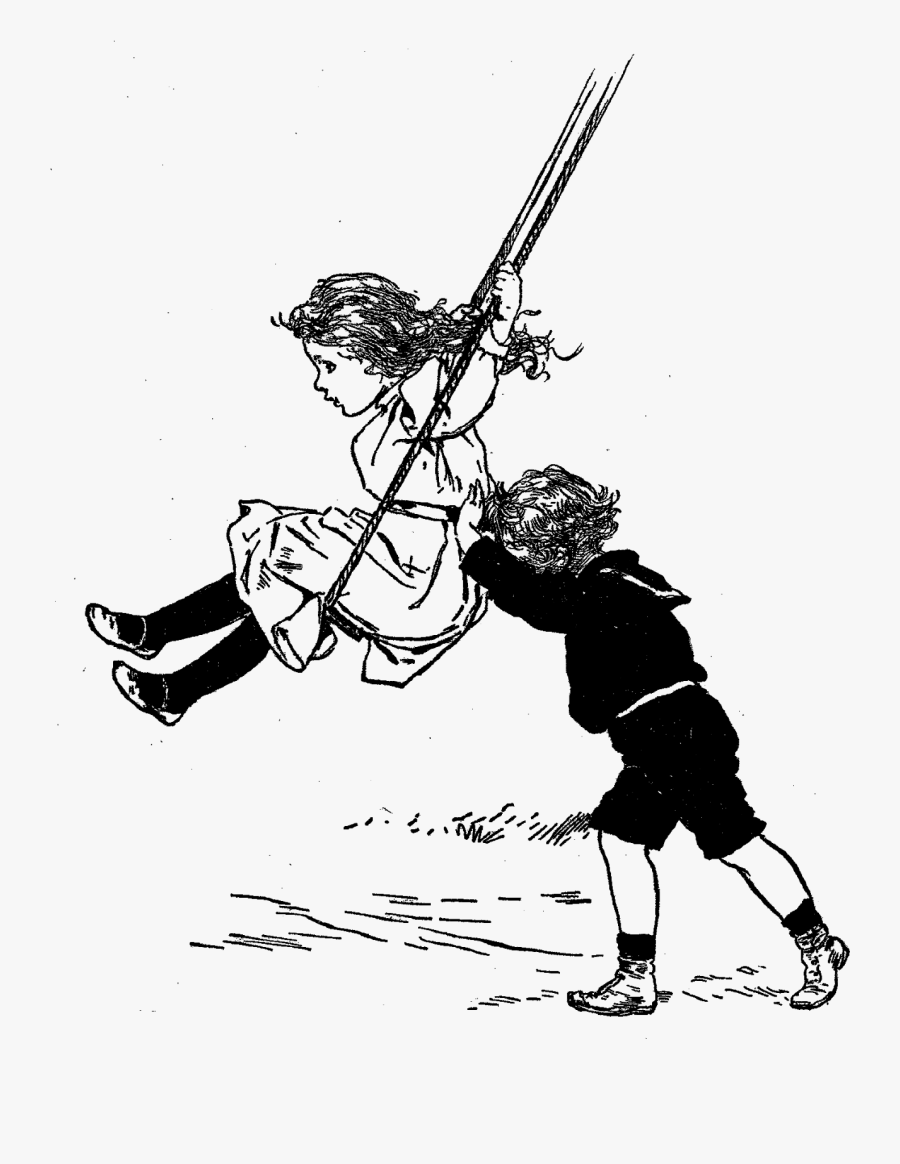 Boy Pushing Girl On Swing, Transparent Clipart