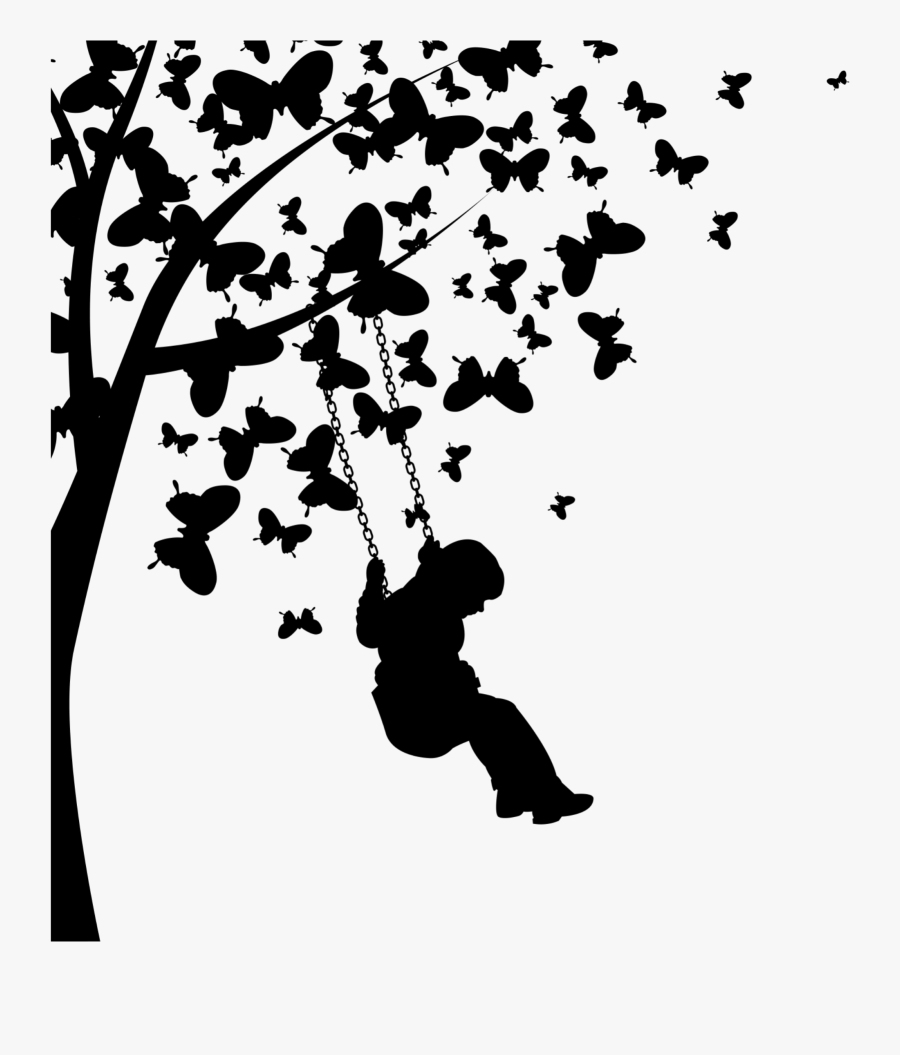 #ftestickers #tree #butterflies #boy #swinging #silhouette - Love Good Night Thought, Transparent Clipart