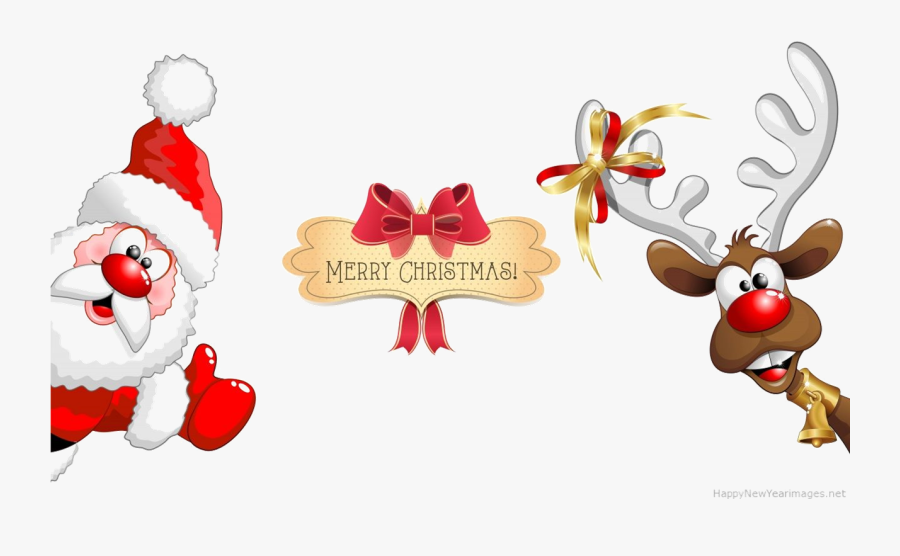 Transparent Funny Merry Christmas Clipart - Santa And Reindeer Merry Christmas, Transparent Clipart