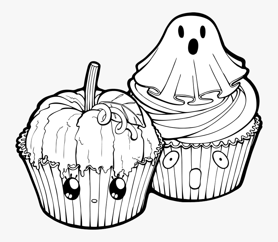 Pictures Of Baked Goods Lineart - Halloween Cupcake Drawing, Transparent Clipart
