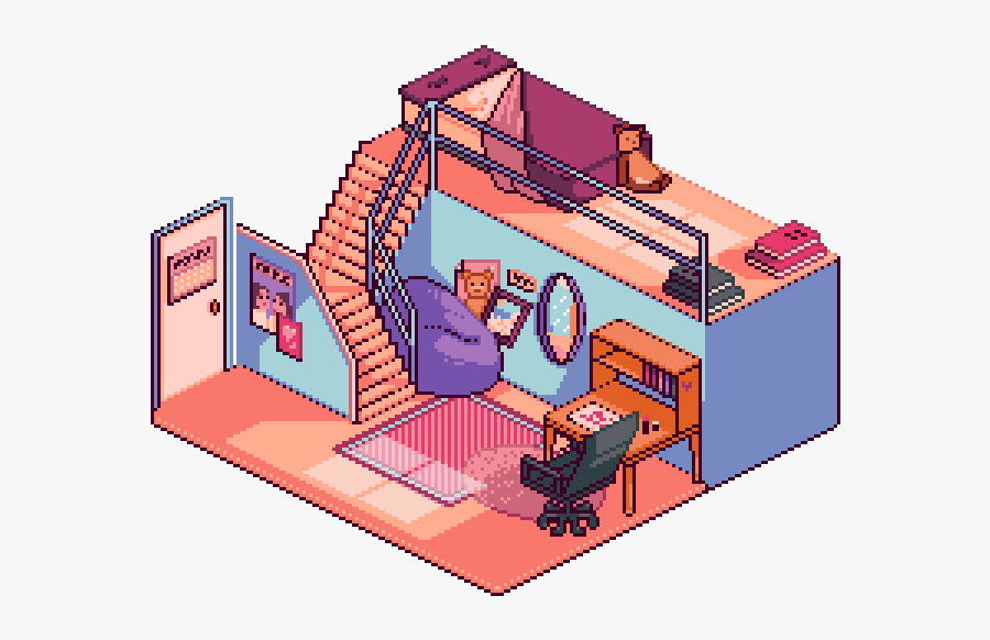 Bedroom, Pixel, And Pixel Art Image - Isometric Room Pixel Art, Transparent Clipart