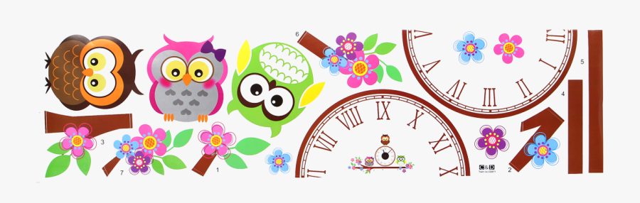 Owl Diy Pvc Art Adhensive Wall Clock Home Living Room, Transparent Clipart
