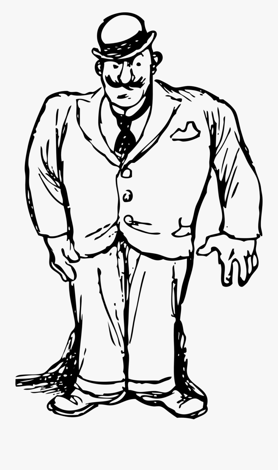 Man With A Bowler Suit - Fat Tall Man Cartoon, Transparent Clipart
