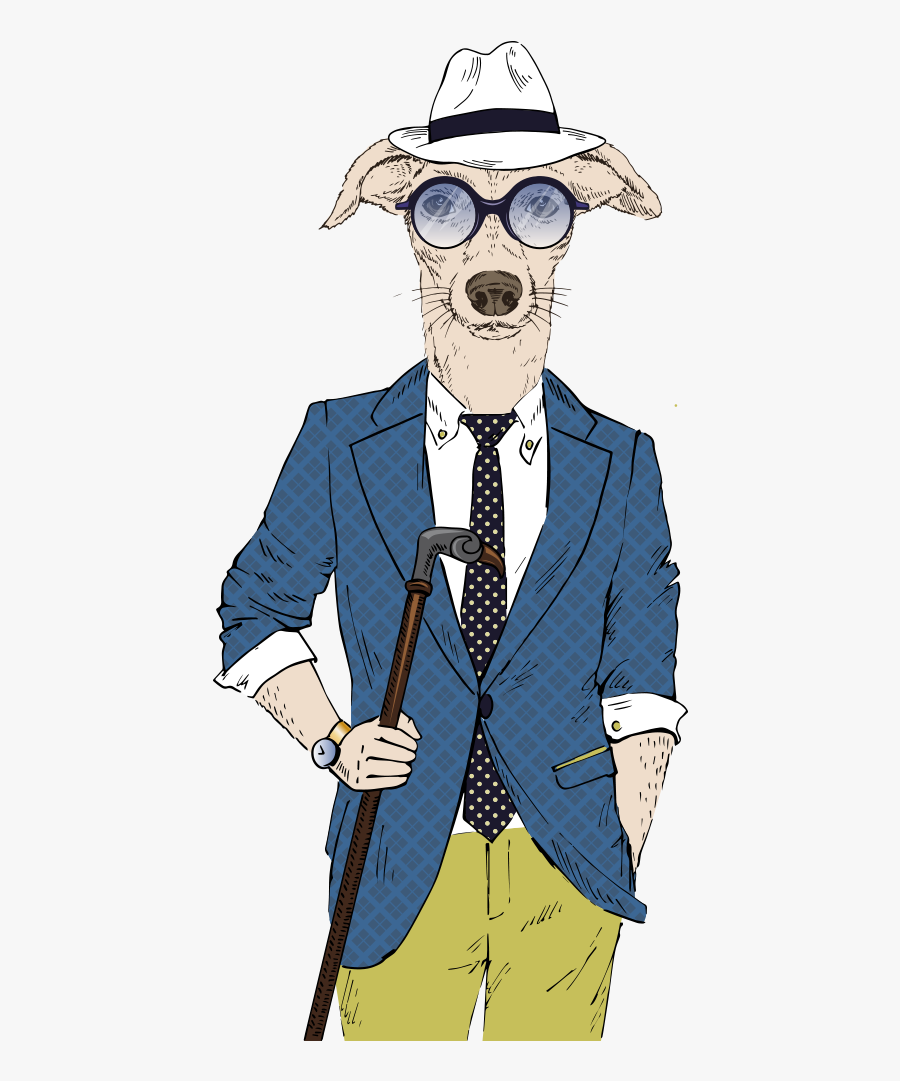 Gentleman Dog Illustration Hipster Suit Puppy Clipart - Cabelo Masculino, Transparent Clipart