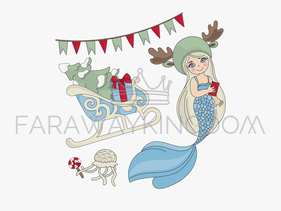 Mermaid On A Sleigh, Transparent Clipart