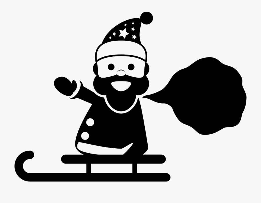 Santa Claus With A Gifts Bag Standing On A Sled - Santa Logo Black And White, Transparent Clipart