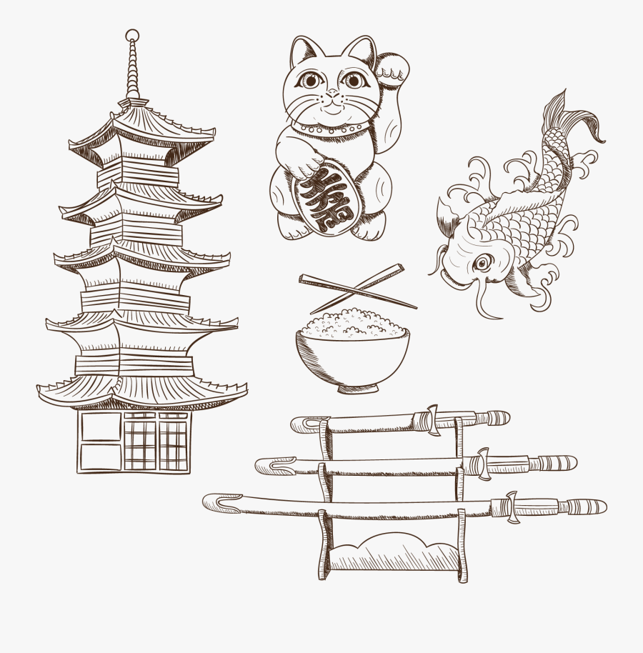 Japanese Line Art - Japan Line Vector Png, Transparent Clipart