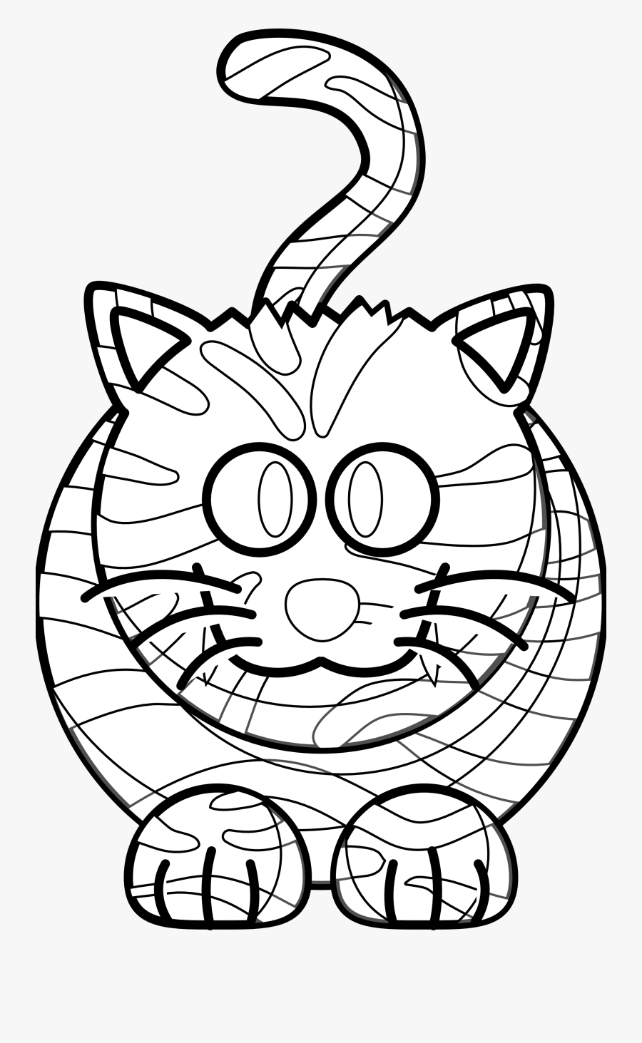 Cartoon Tiger Black White Line Art Coloring Book Colouring - Cat Drawing For Print, Transparent Clipart