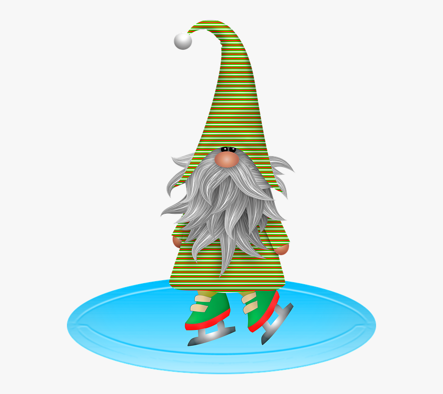 Gnome Ice Skating, Christmas Gnome, Imp, Elf, Bart - Illustration, Transparent Clipart