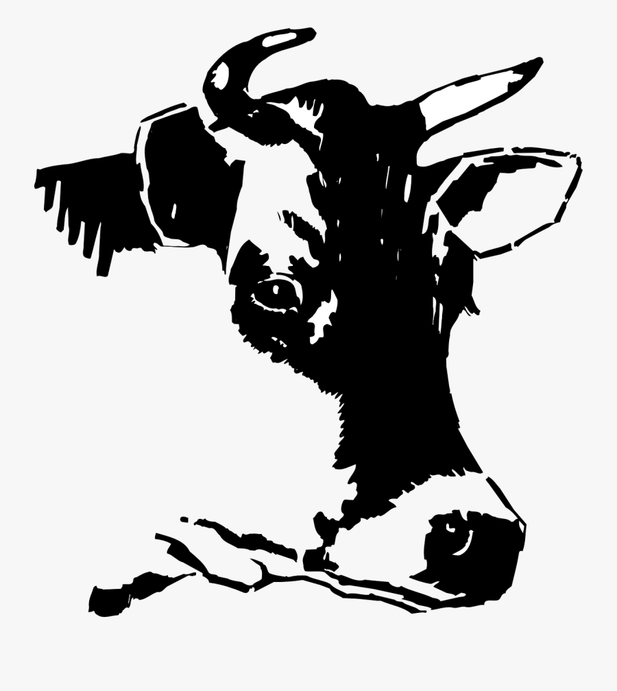 Transparent Cow Clipart Black And White - Cow Head Black And White Png, Transparent Clipart