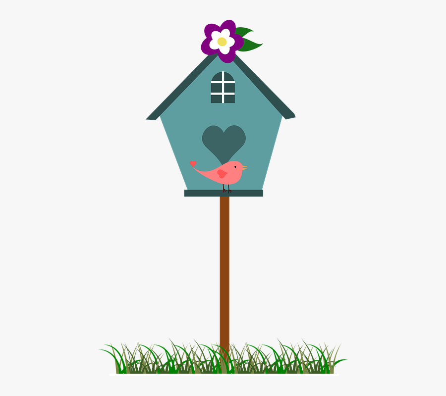 Birdhouse, Bird, House, Home, Blue, Flower, Heart - Birdhouse Clip Art, Transparent Clipart
