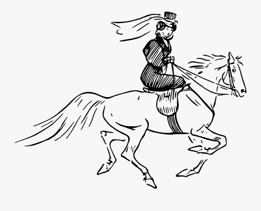 Art,horse Tack,pony - Mulher Montada Em Cavalo Desenho Png, Transparent Clipart
