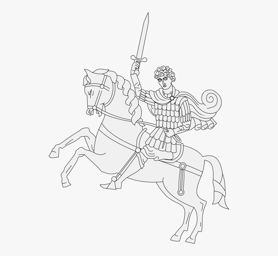 Line Art,horse,art - Drawing St George On Horse, Transparent Clipart