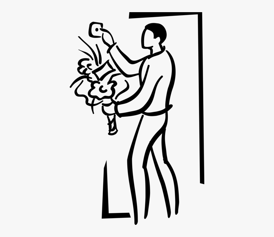 Vector Illustration Of Date Night Suitor With Bouquet, Transparent Clipart