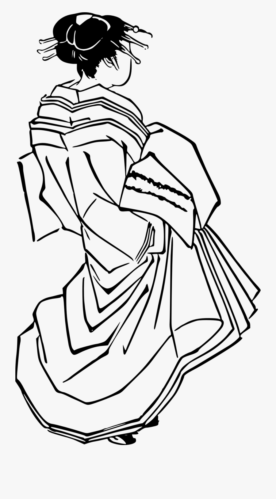 Japanese Woman Line Art, Transparent Clipart