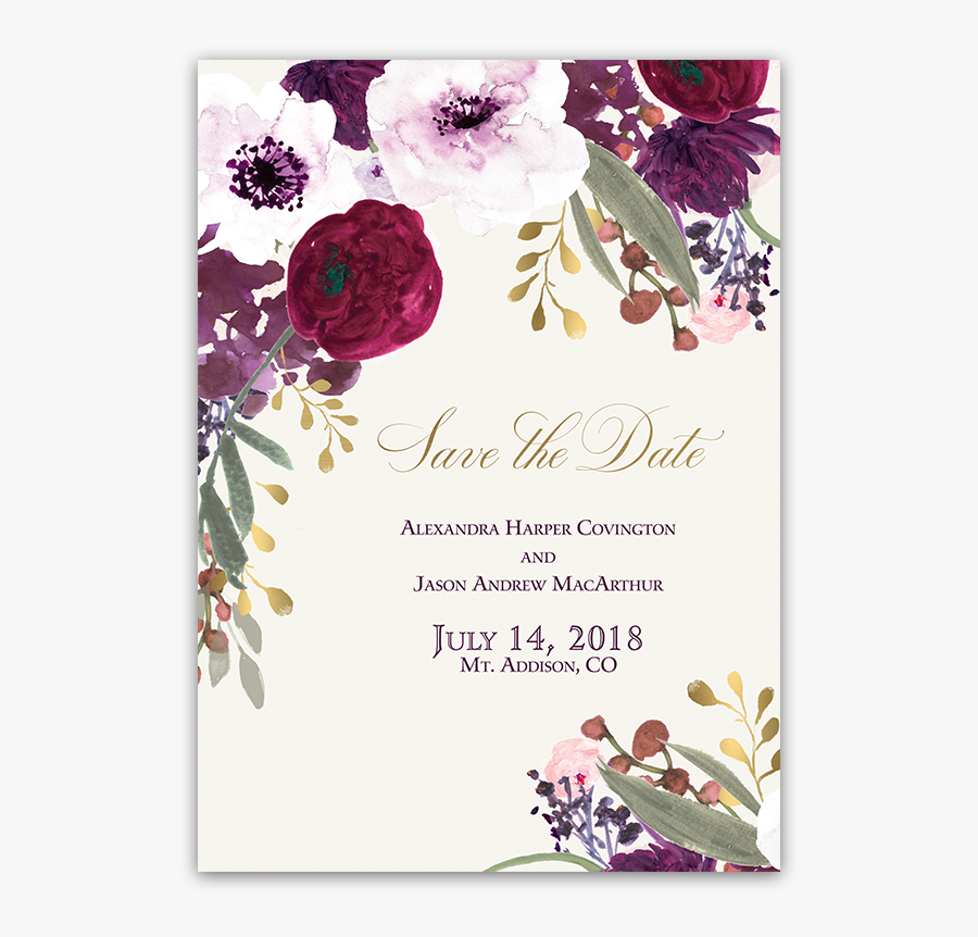 Clip Art Wedding Invitations Bohemian Purple - Free Burgundy Floral Wedding Invitations, Transparent Clipart