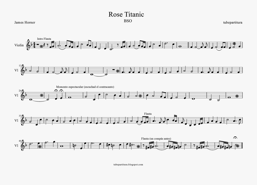 Titanic Sheet Music For Violin By James Horner - Only You Trumpet Sheet Music, Transparent Clipart