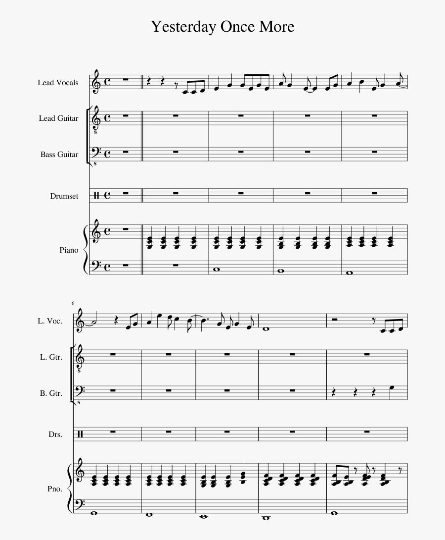 Yesterday Once More Sheet Music For Piano, Voice, Guitar - Rooftop Nico Santos Klaviernoten, Transparent Clipart