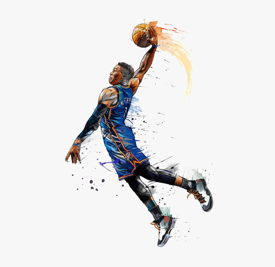 Nba Drawing Wallpaper Transparent Png Clipart Free - Russell Westbrook Dunk Art, Transparent Clipart