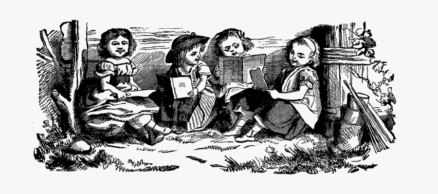 Four Girls Reading Clipart, Transparent Clipart