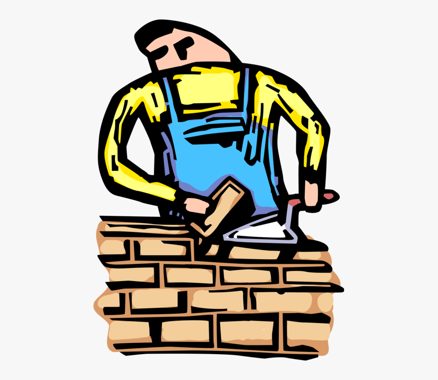 Vector Illustration Of Mason Bricklayer Builds Brick Bricklayer Clip