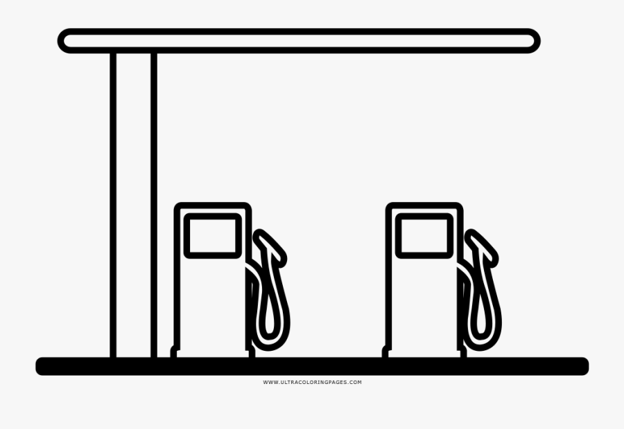Gas Station Coloring Page - Dibujo De Una Gasolinera, Transparent Clipart
