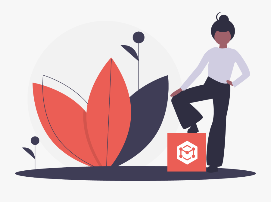 Illustrated Woman Standing Next To A Red Flower - Illustration, Transparent Clipart