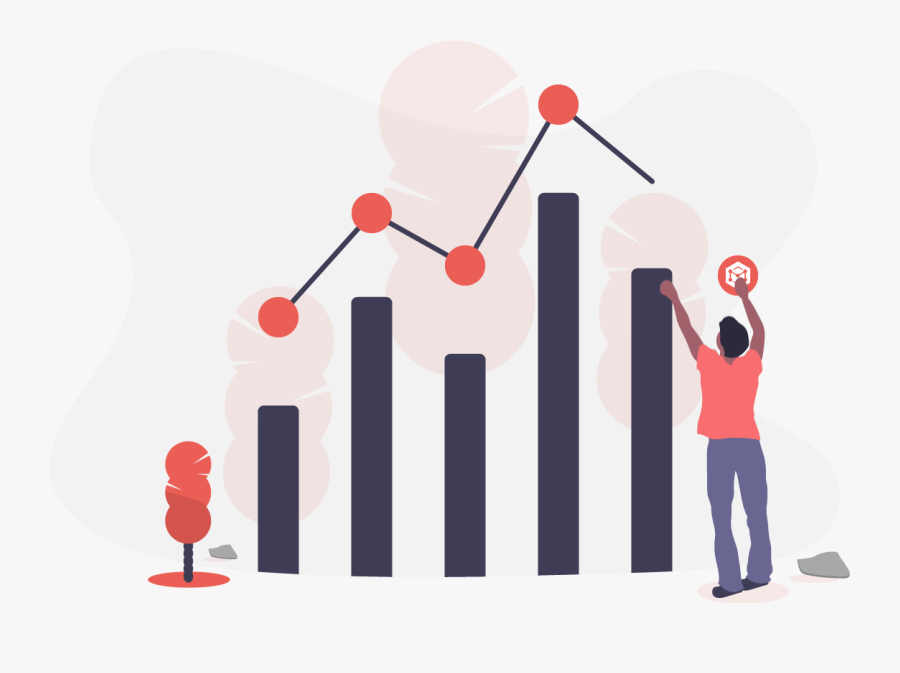 Illustrated Man Reaching Up To A Data Graph, Transparent Clipart